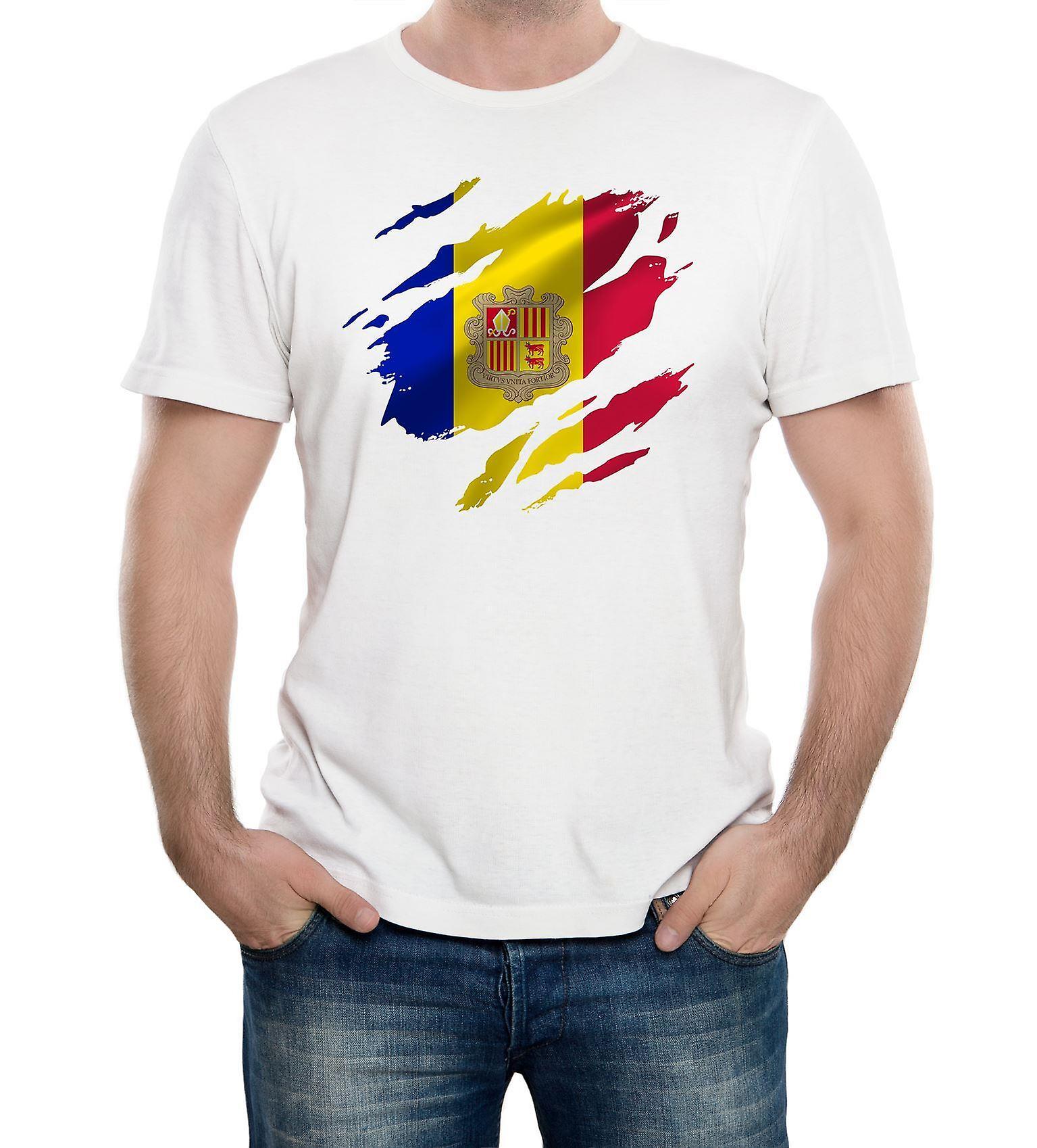 Reality Glitch Torn Andorra Flag Mens T-shirt