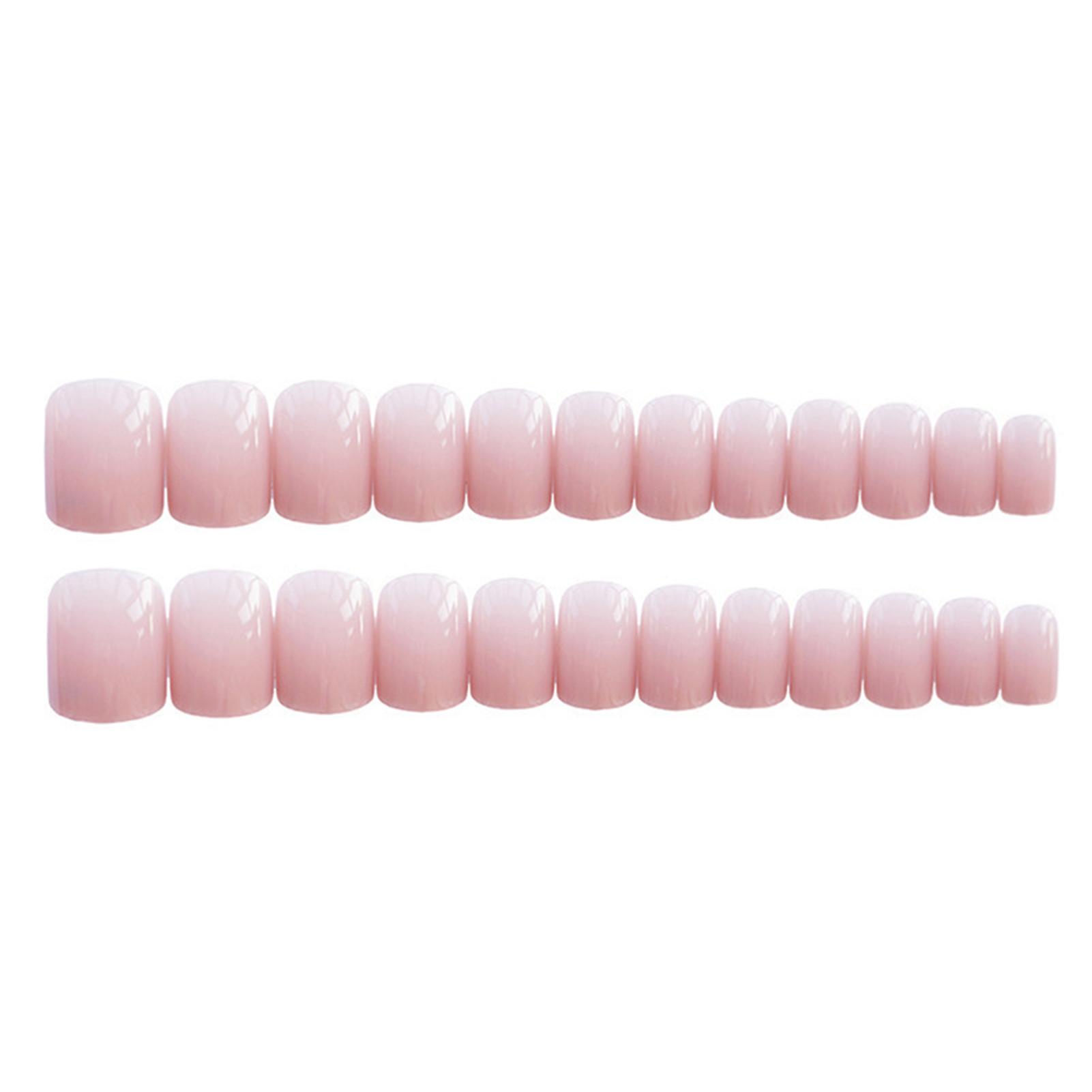 Glossy Pink Short Fake Nails Ultra Flexible