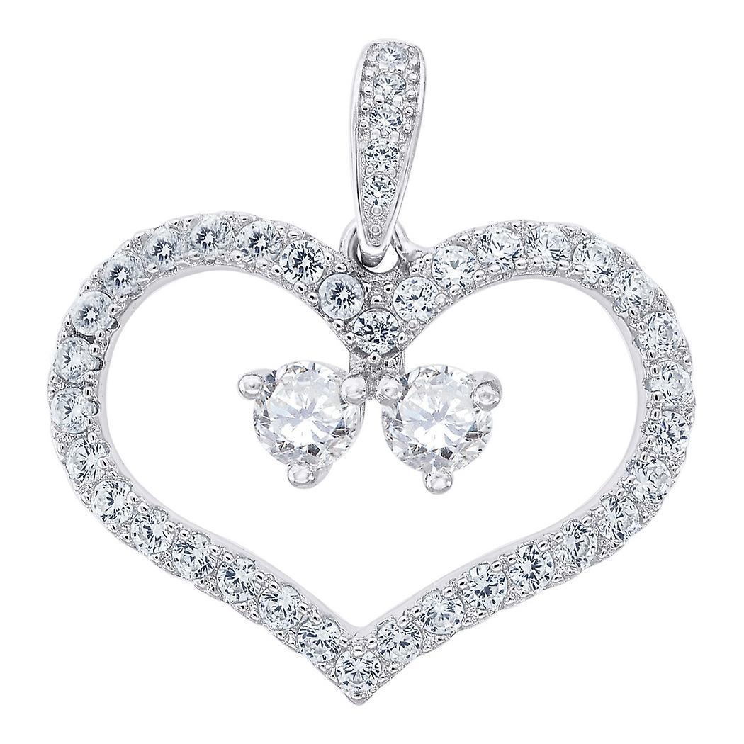 925 Sterling Silver Womens Cubic Zirconia 2 Due Pietra Bianca Amore Cuore Charm Pendente Collana-Pendente per Le Donne