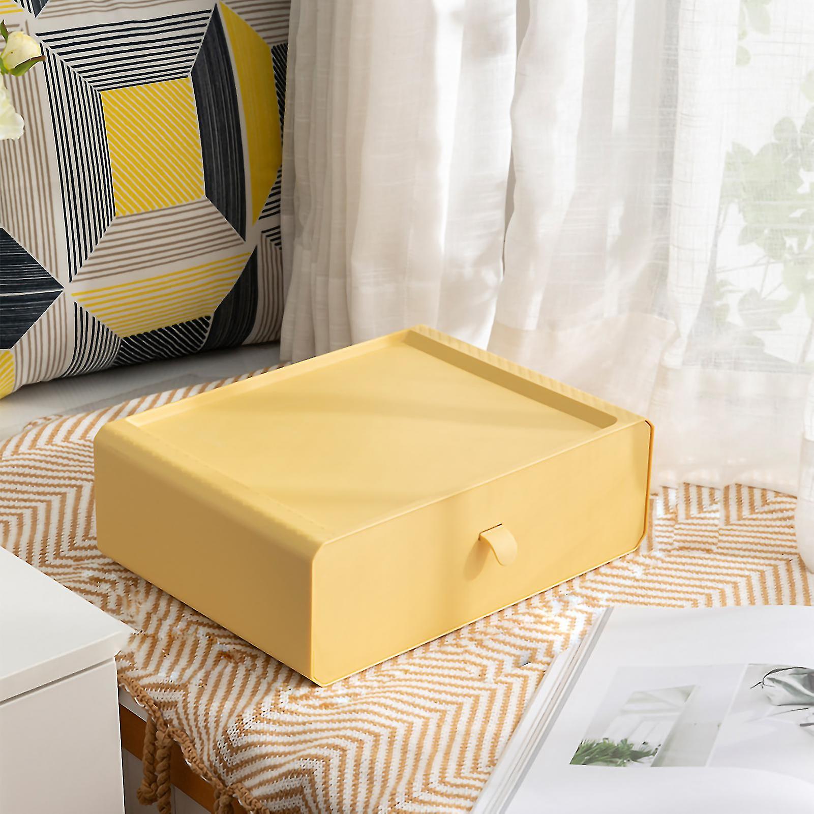 Yellow 10-Grid Stackable Plastic Underwear Organizer with Dustproof Cover