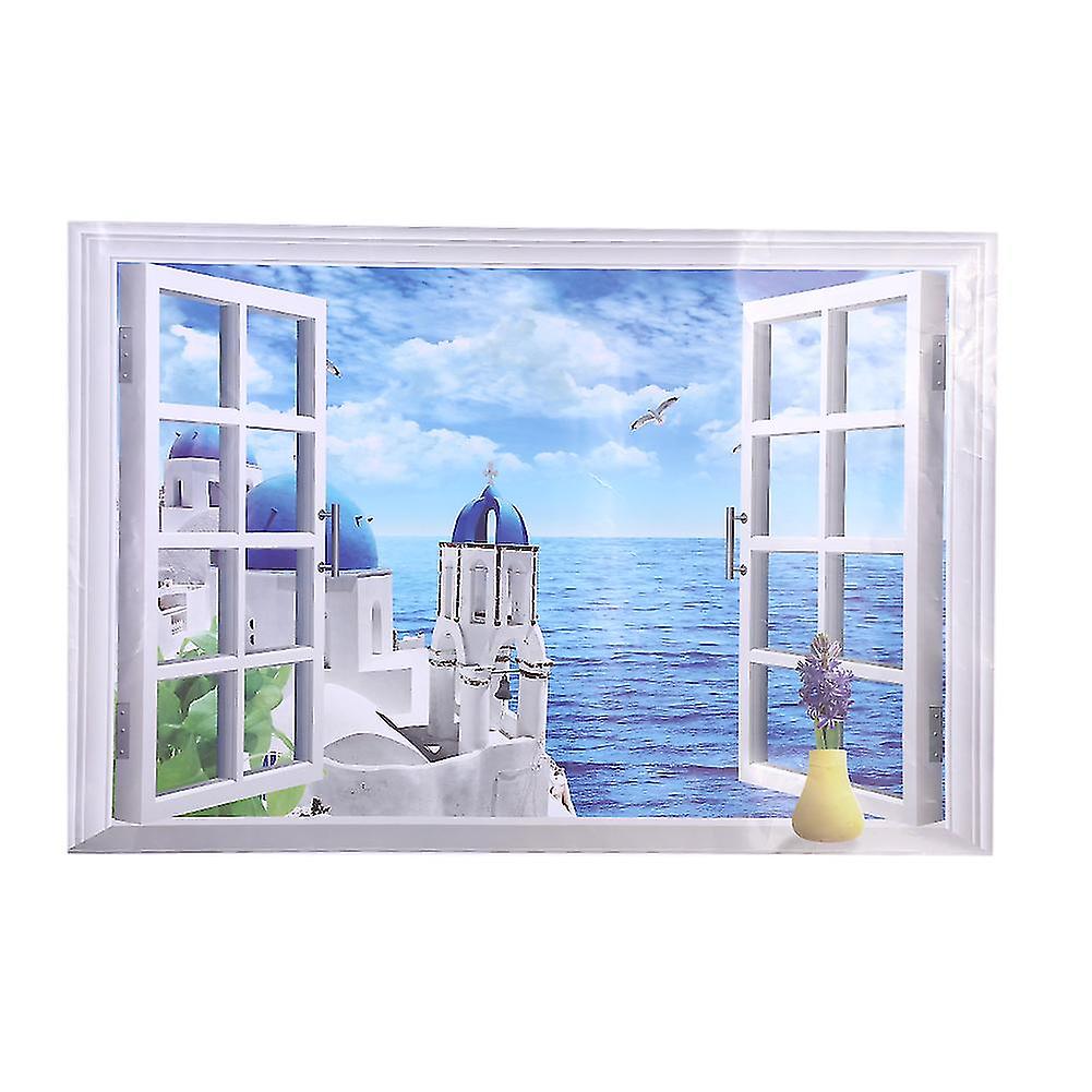 Large 3D removable wall sticker of a beach, window or sea, self-adhesive wallpaper, Aegean Sea