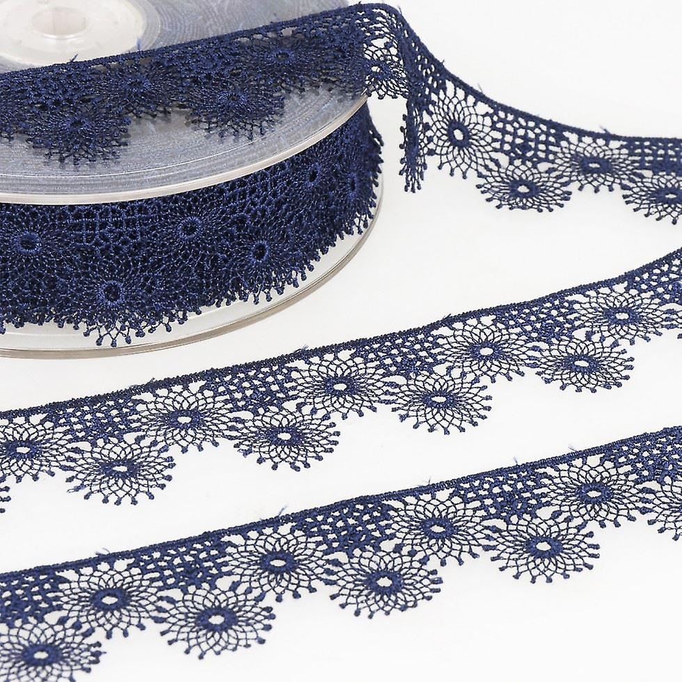 30 毫米 Stephanoise 刺绣薄纱蕾丝饰边 海军蓝 - 每米
