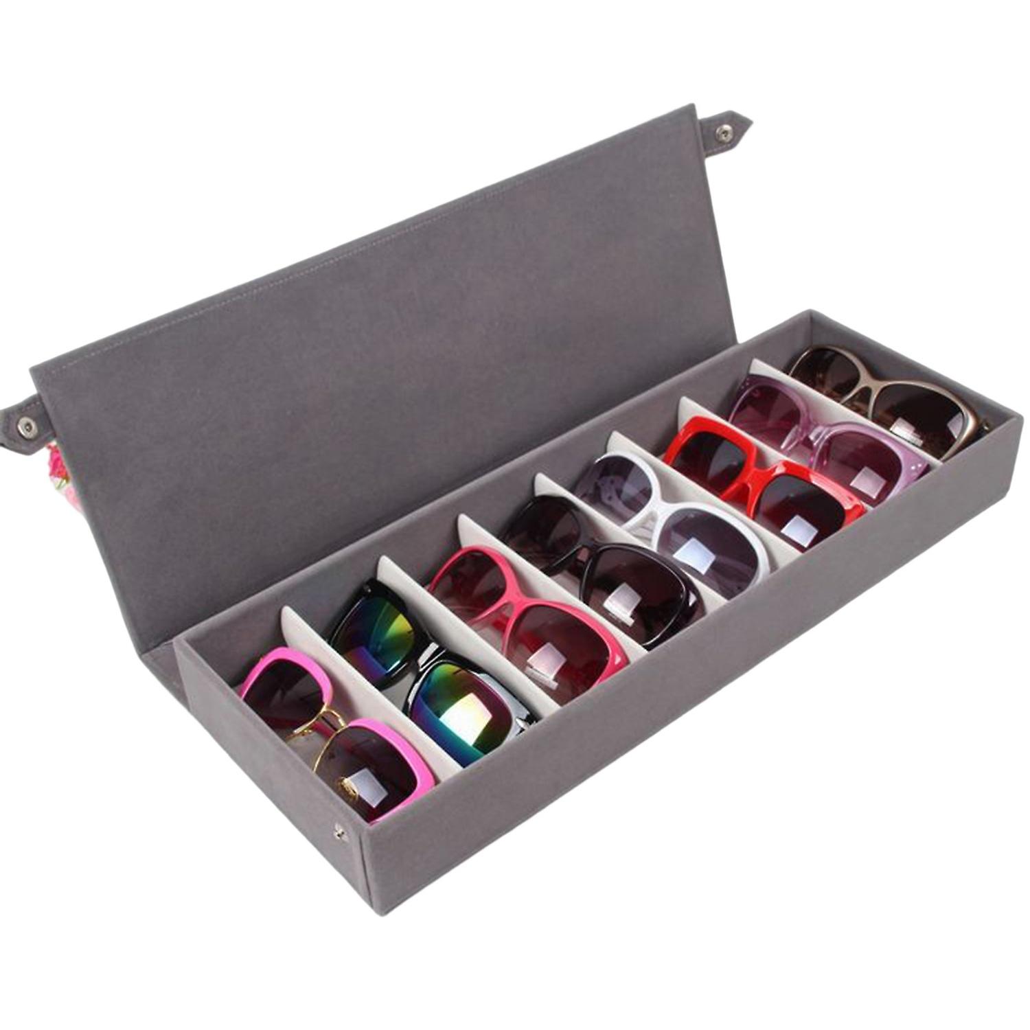 Glasses Storage Box with Lid 8 Grids Load-bearing Easy Access Space-saving Dustproof Button Closure