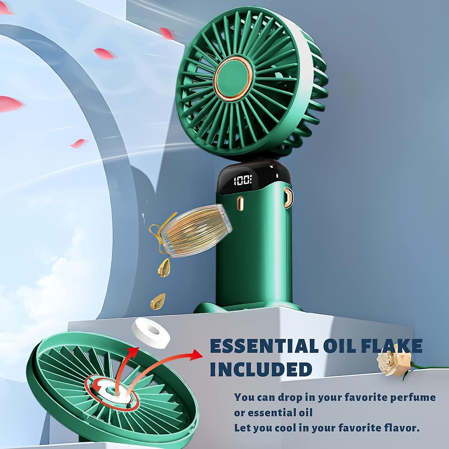 Portable Fan, Handheld Fan Personal Fan 5000mAh Rechargeable with 5 Speeds, Mini Quiet Fan with LED 