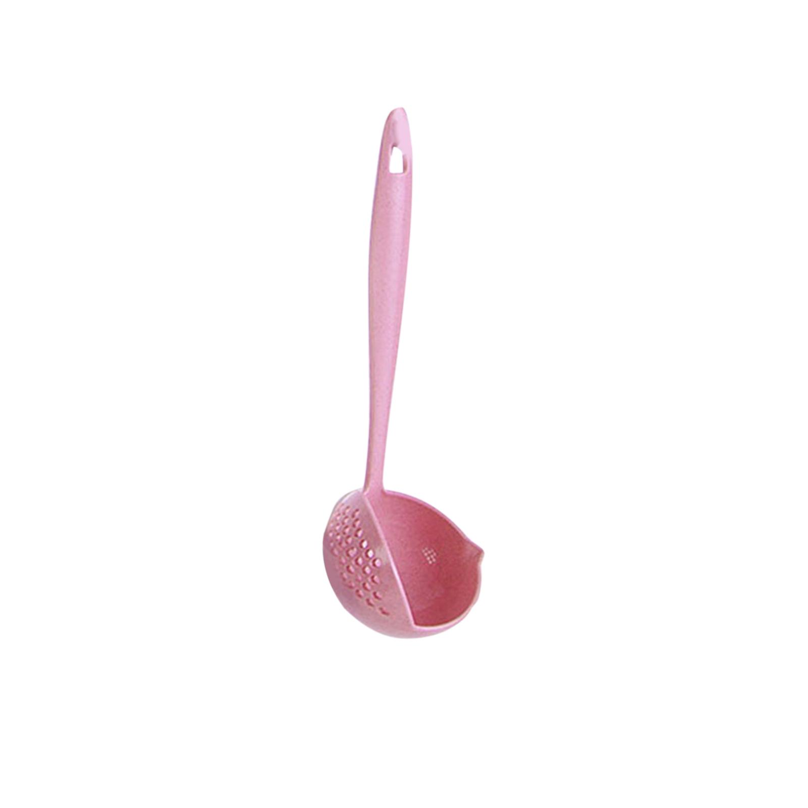 Kitchen Strainer 2 in 1 Kitchen Anti Scald Long Handle Round Filter Colander Spoon TablewarePink