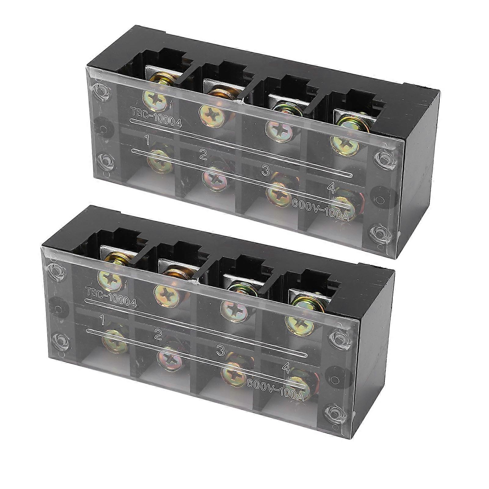 2pcs Terminal Strip 100A 600V TBC Fixed Type PC Iron Dual Row Screw Terminal Block for Distribution Systems Lighting 4 Bits (1004)