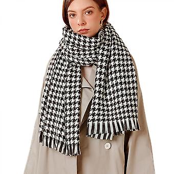 Veeki Cashmere Feel Scarf Soft Winter Buffalo Tartan Tweed Houndstooth Plaid Gift Men WomenBlack
