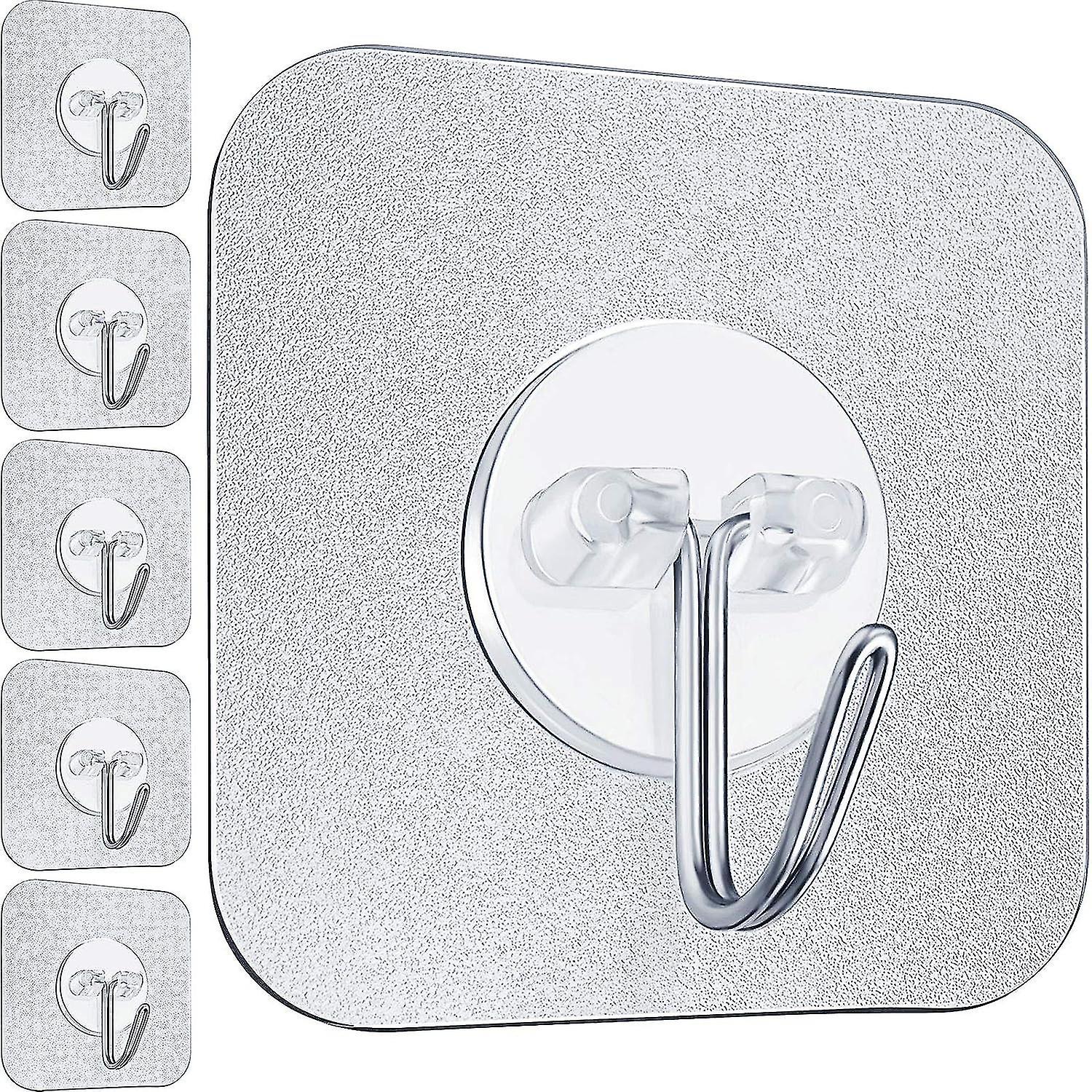 6pcs Reusable Self Adhesive Waterproof Hooks Bathroom Seamless Wall Hooks
