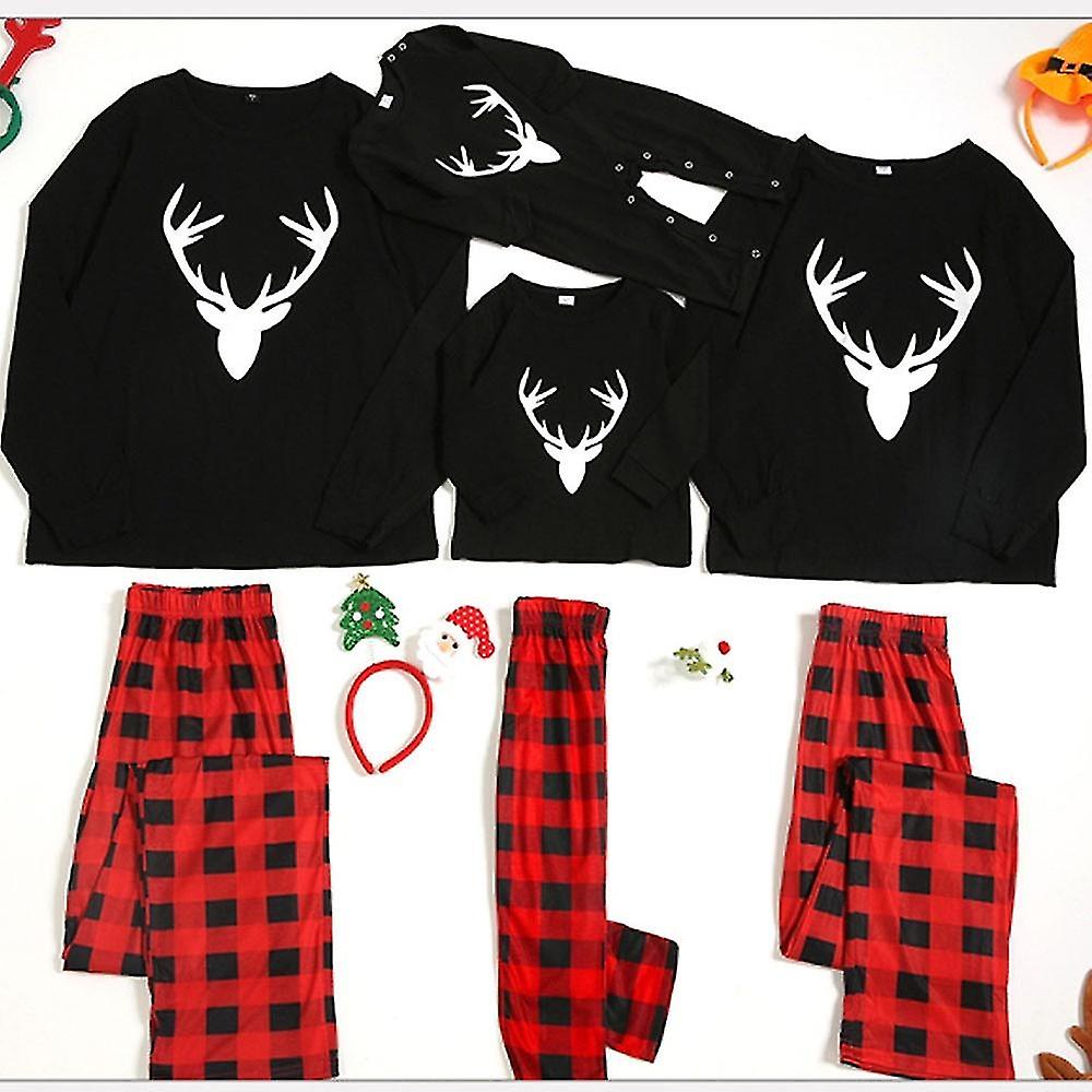 Matching Family Pajamas Sets Christmas PJ's with Deer Long Sleeve Tee and Plaid Pants Loungewear(Wom