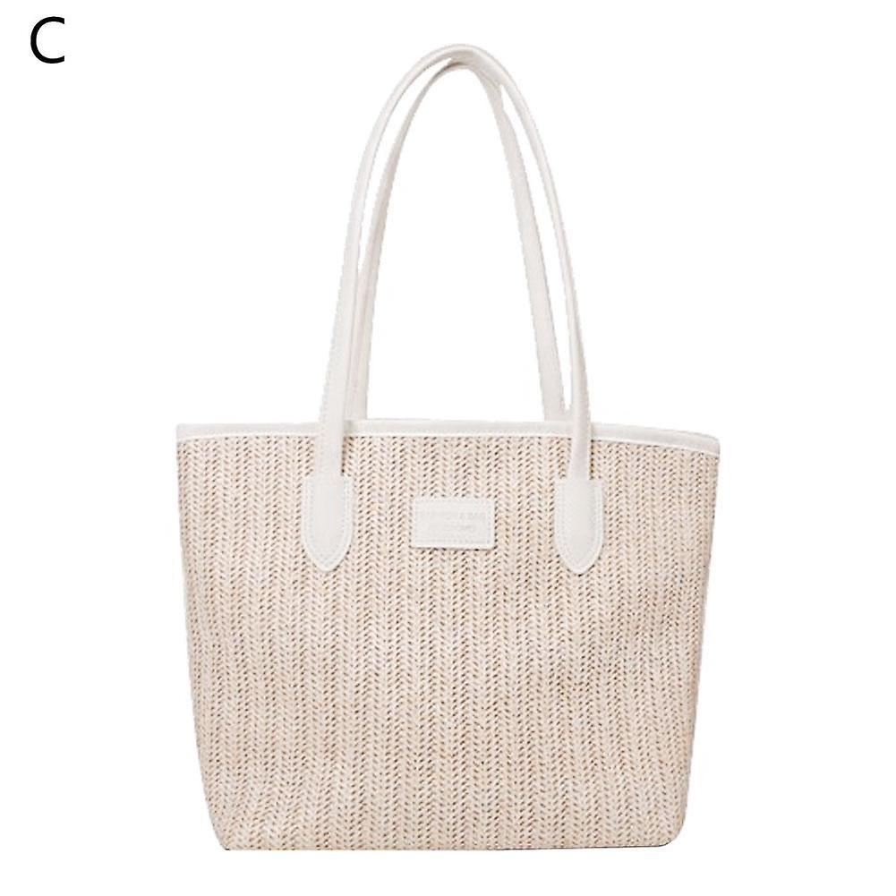 White (C) $Summer large capacity bag 2024 new straw bag women's bag niche design shoulder bag versatile woven tote bag
