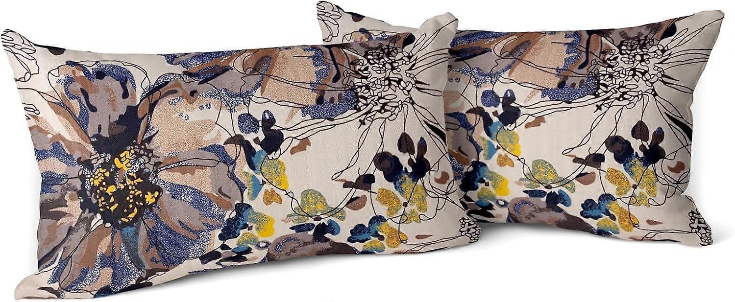 Capas de Almofada Boho com Flores Marrons 12x20 polegadas Conjunto de 2 Tapete Persa Duplo Face Padrão Algodão Macio Capa de Almofada Fronha fo