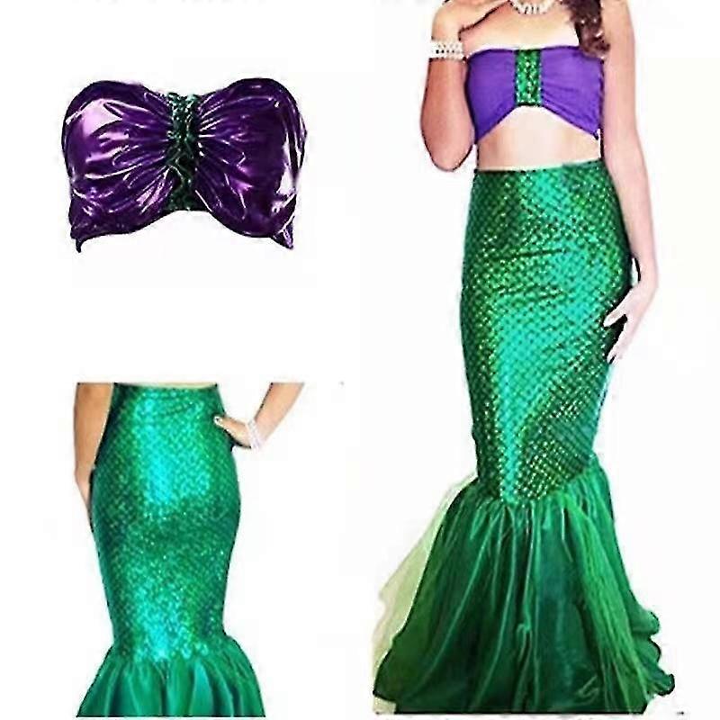 Mujeres Sexy Sirena Cola Disfraz Ariel Lentejuelas Maxi Faldas Anime  Sirenita Larga Princesa Vestido Bra Set Halloween Cosplay