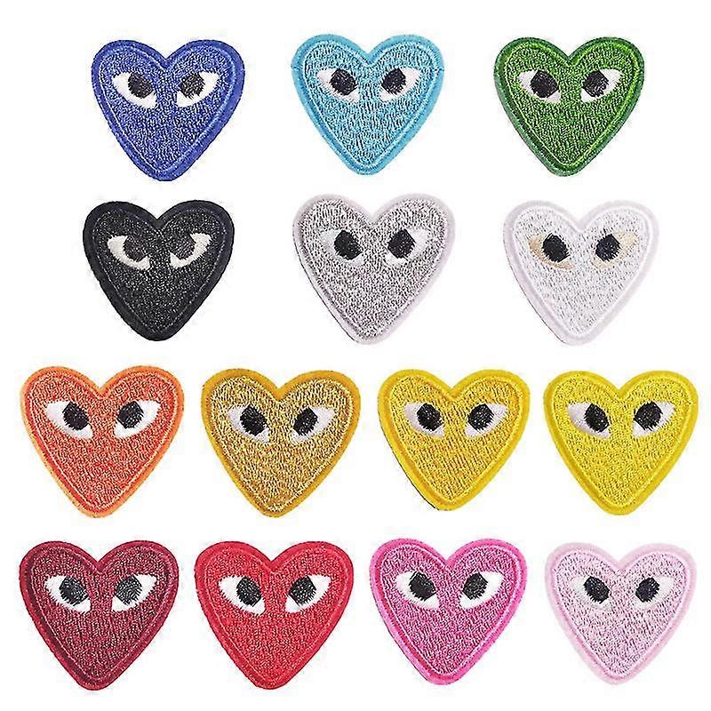 14 Pcs Colorful Heart Embroidered Cloth Patch