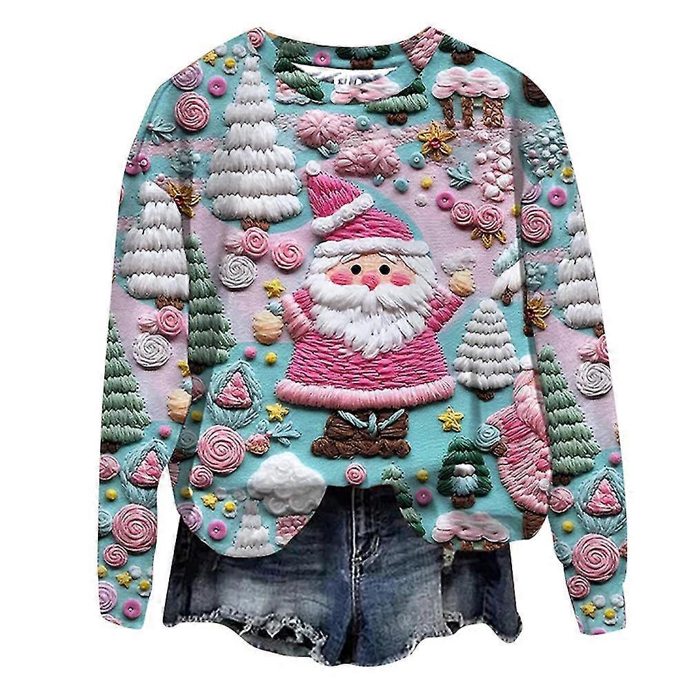 Kvinnor Julfest Tröjor 3d Tryckt Rund Hals Långärmad Pullover Toppar