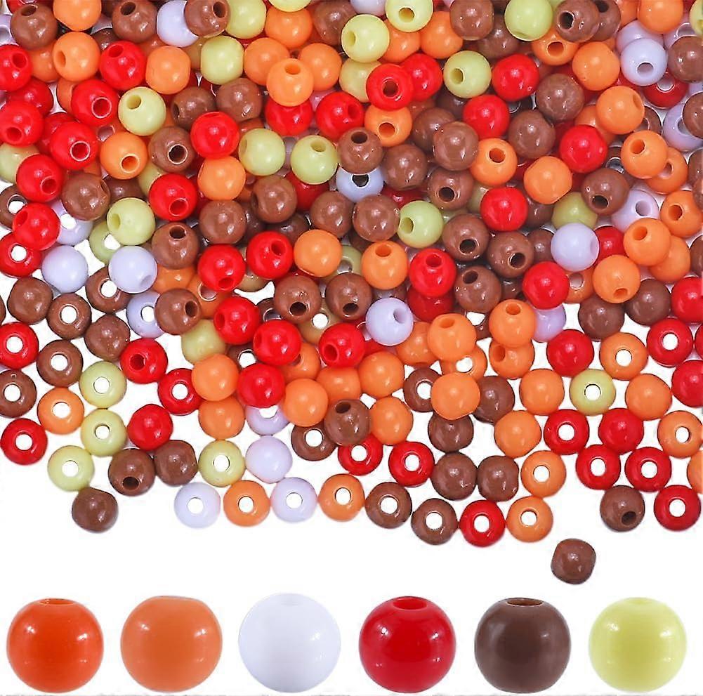 1200Pcs 6 Colors Thanksgiving Day Beads 6mm Acrylic Round Loose Bead Bulk Assorted Opaque Plastic Bubble Gum Small Spacer Pony Beads with Hole for Jew