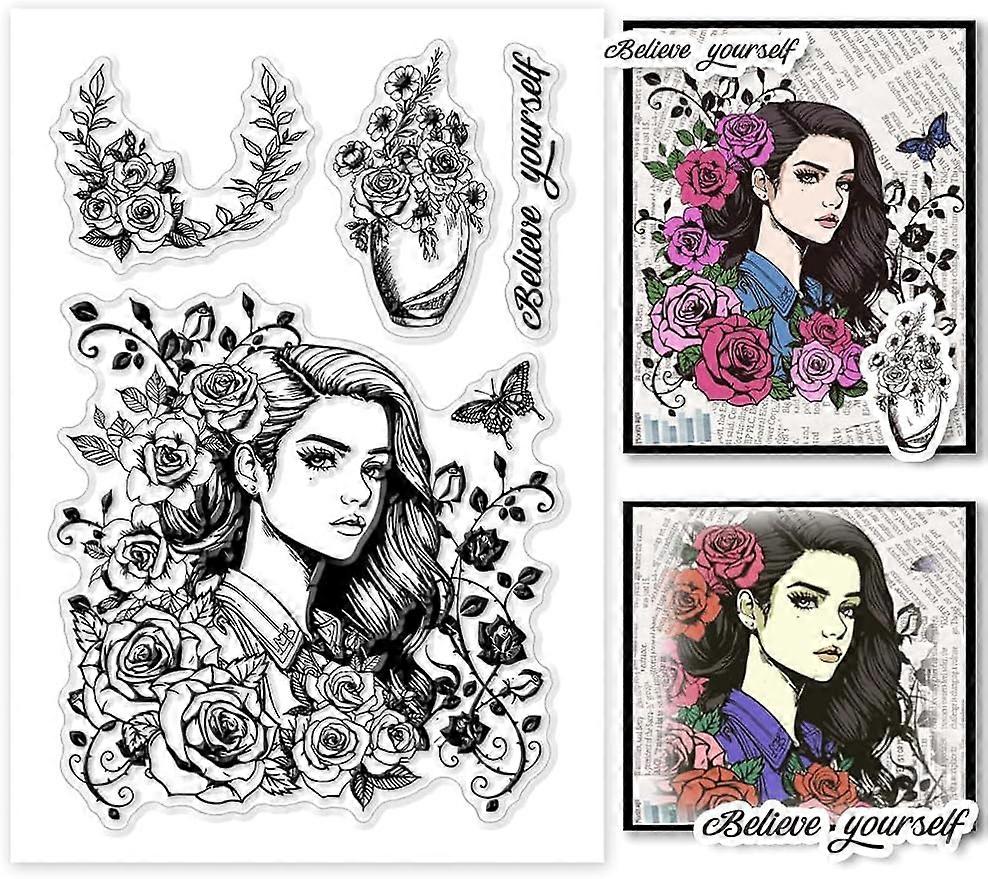 1Sheet Rose Woman Rubber Silicone Clear Stamp