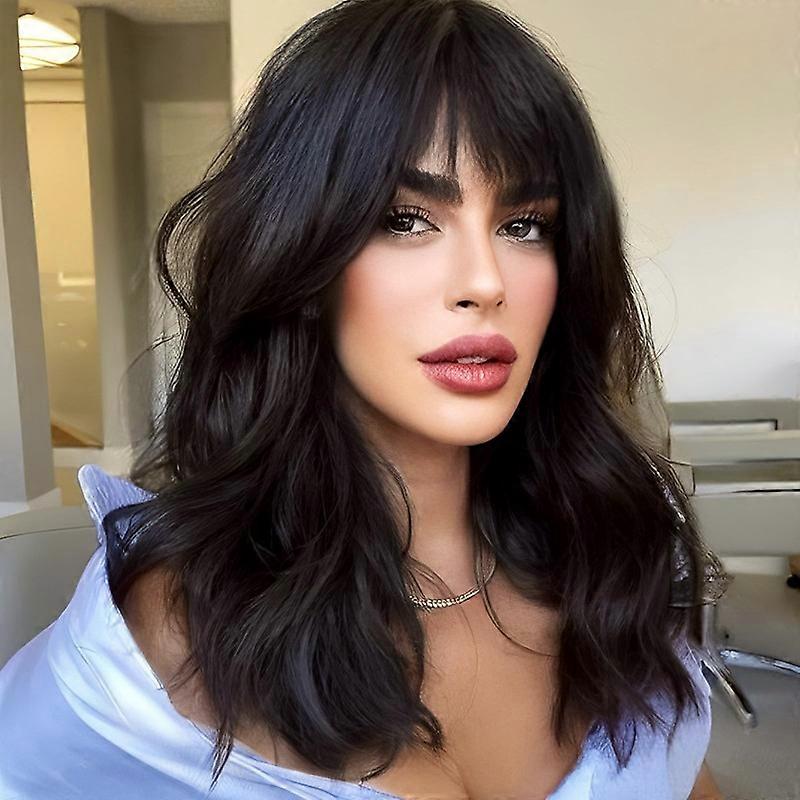 Wig with Bangs,Natural Wavy Wigs for Women