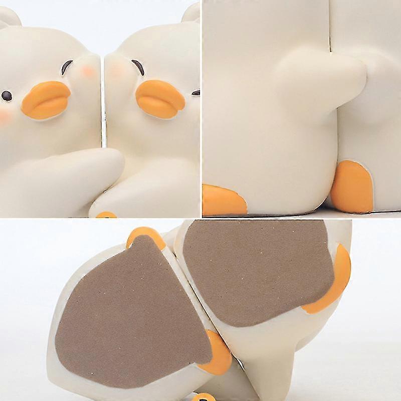 Duck Bookends 2Pcs - Cute Cartoon Duck Hug Resin Book Stopper For Shelves & Desk Decor