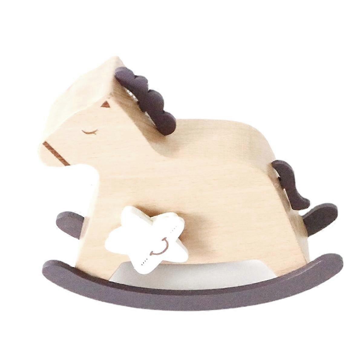 Over the Rainbow Wooden Rocking Horse Wind Up Music Box, YunSheng Mechanism Movement Musical for Bi