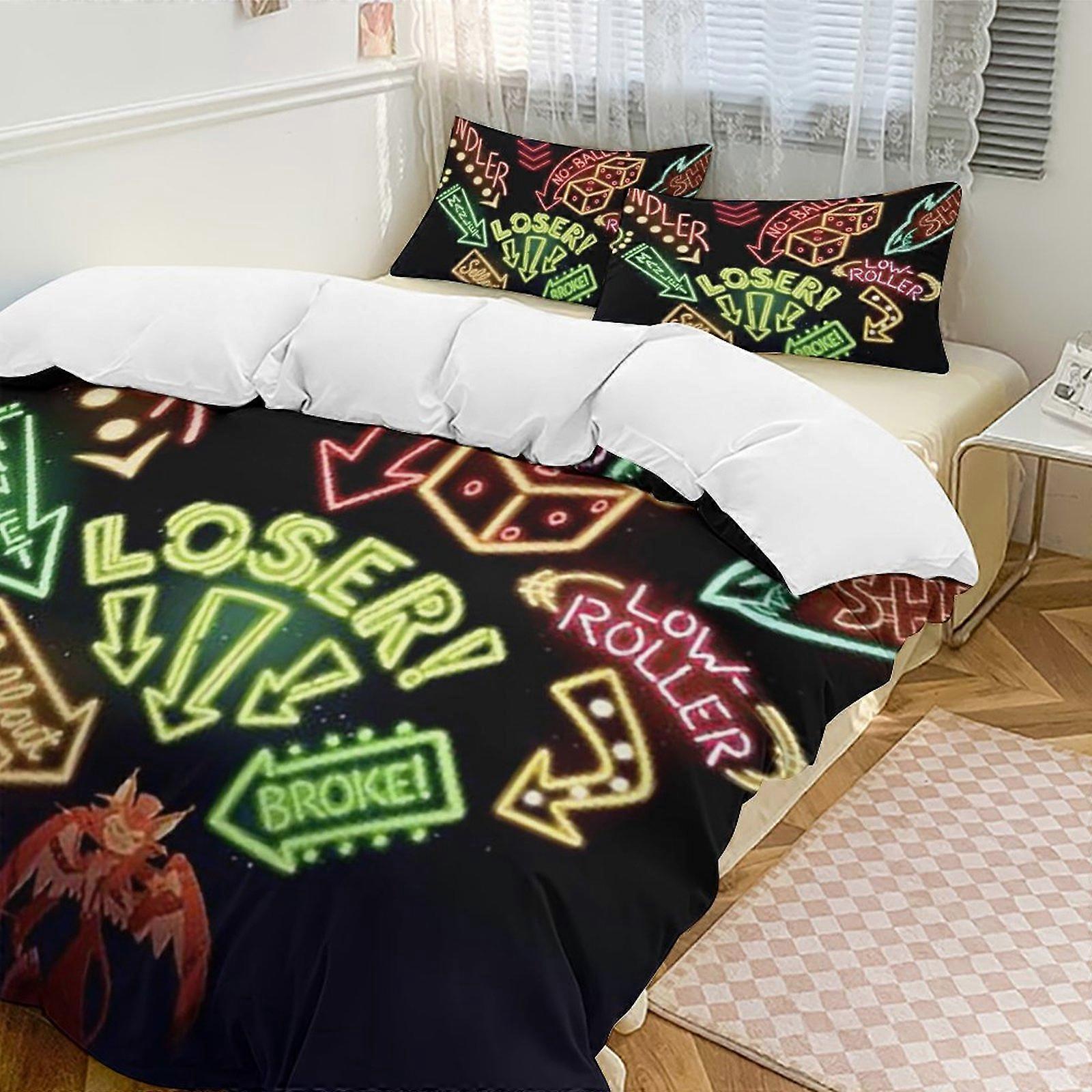 v292 Hazbin Hotel Conjunto de Cama Twin de 3 Peças - Inclui 1 Edredom Individual e 2 Fronhas de Cama - Microfibra Resistente ao Desbotamento - Hazbin Hotel io292