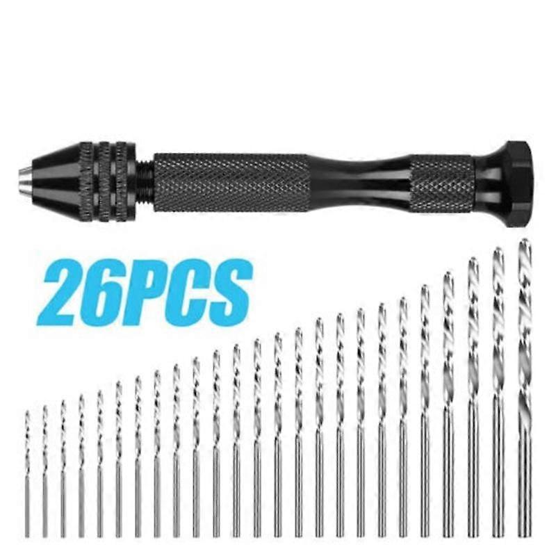 26pcs Mini Micro Hand Drill Bits Set High Hardness Rust-resistant Manual Drill Pin Vise Chuck Diy