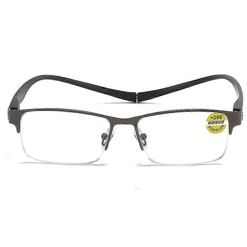 アンチブルーライトハンギングネック老眼メガネ男性永久磁石ポータブル-2.5スクエアグレー