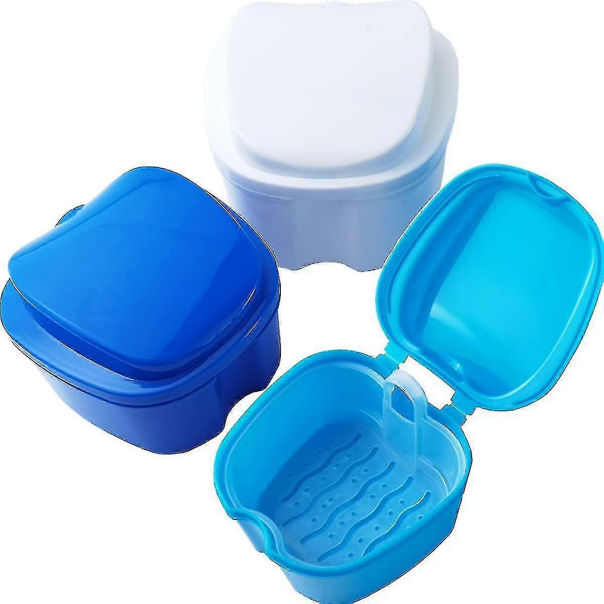 3pcs Denture Case, Denture Cup With Strainer, Denture Bath Box Case False Teeth Storage Box With Basket Net Container Holder For Travel