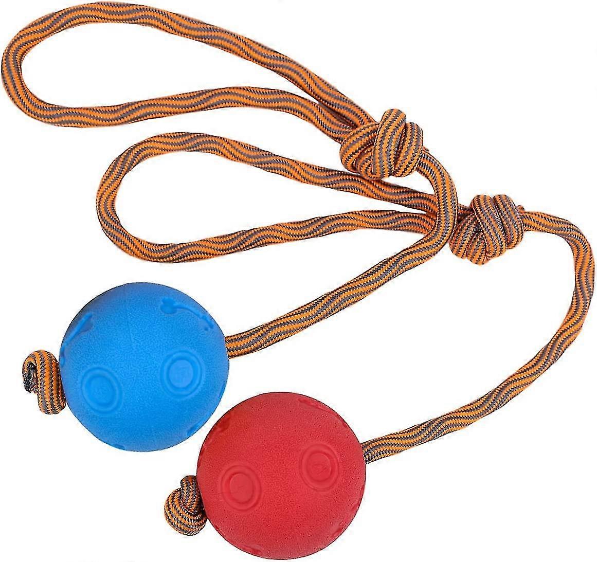2pcs boule sur corde chien jouet durable élastique solide en caoutchouc balle 7cm (bleu + jaune) (c-g-3) -Ayane