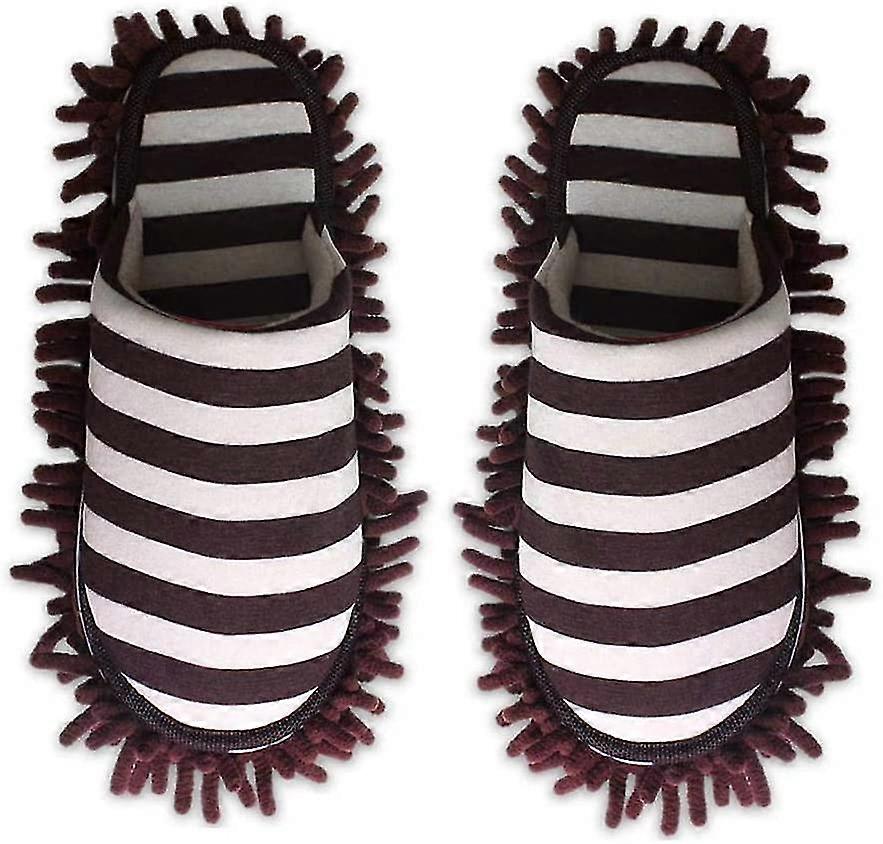 Slippers Autumn And Winter Thickened Striped Double Layer Dustproof Fiber Mop Slippers Lazy