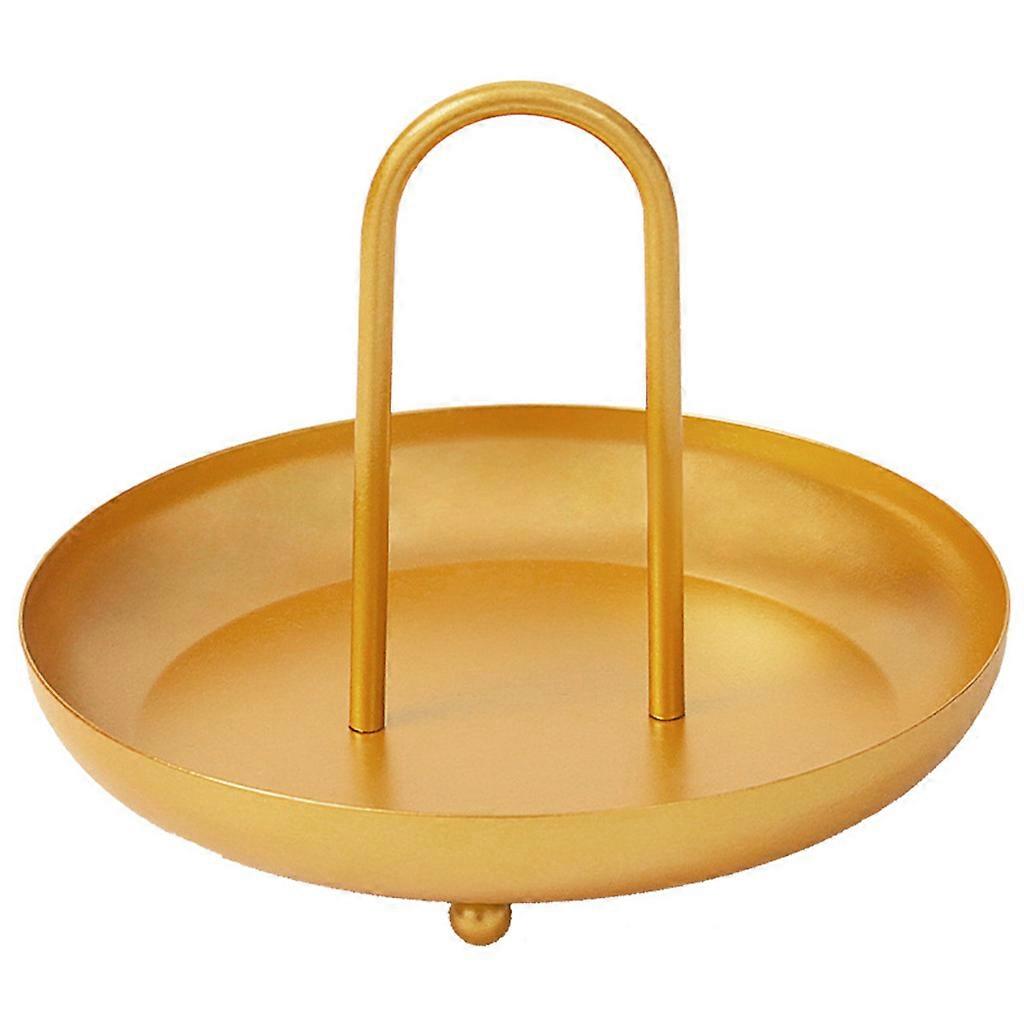 Round Metal Storage Tray with Handle for Bedside Sofa Dessert Fruit Plate Table