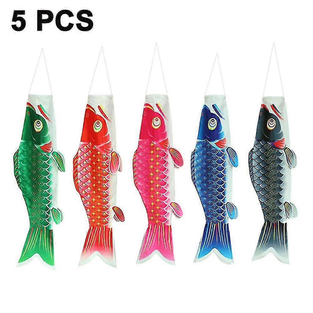 5 Pieces Japanese Carp Windsock Streamer Fish Flag Kite Japanese Carp Wind Streamer Hanging Decoration For Garden Sushi Bar Restaurant, 5 Colors