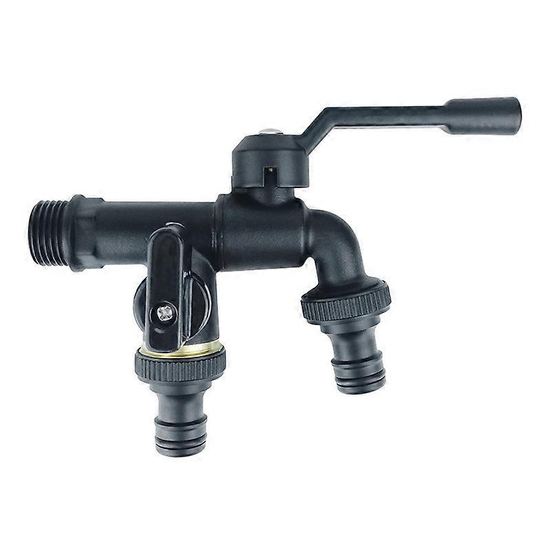 Double Brass Garden Faucet, Black 1/2 Inlet Tap with 2 3/4" Outlets, Double Outlet Garden Faucet for Washing Machine