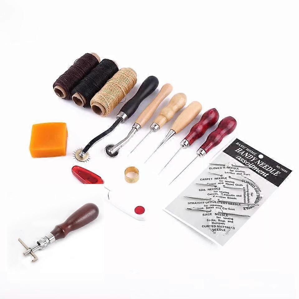 Leatherworking Tools, Hand Sewing Thread Awl Waxed Thimble Kit 14 pcs