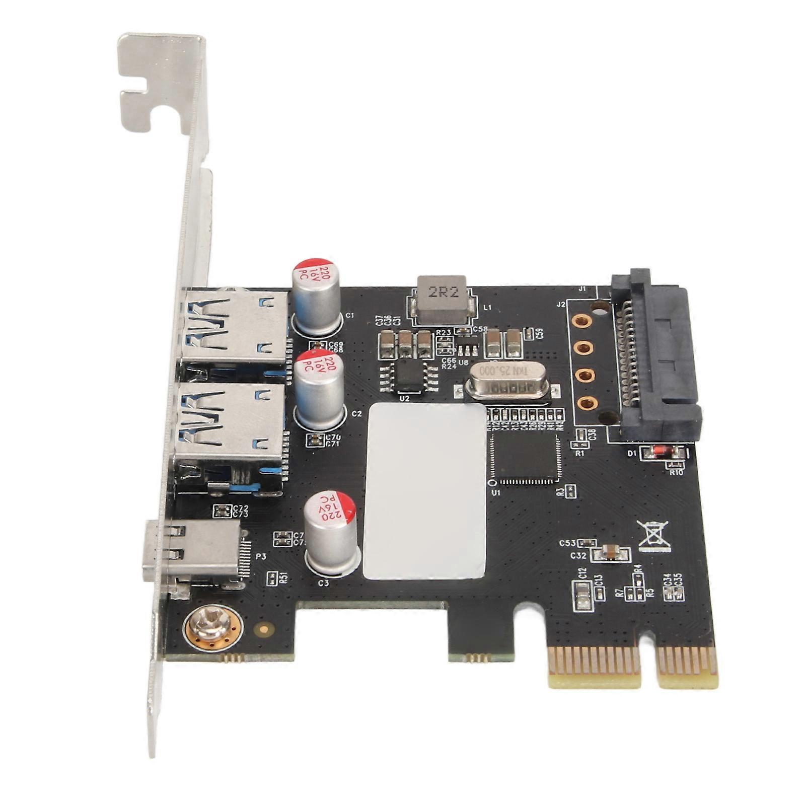 PCIe till USB3.0 expansionskort 5 Gbps 1 Typ C 2 Typ A 15Pin SATA Power PCIe Controller Card för Win Desktop PC YEMMA