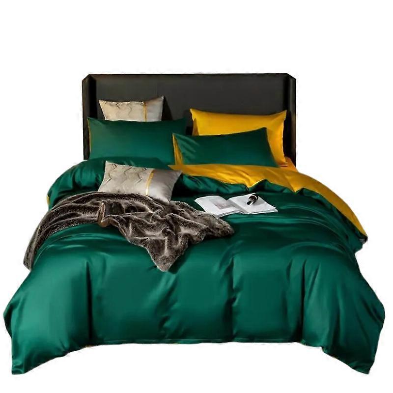 Lenzuolo Verde Profondo Giallo Ultra Soft Cotone Egiziano King Size 4 Pz Set Lenzuola