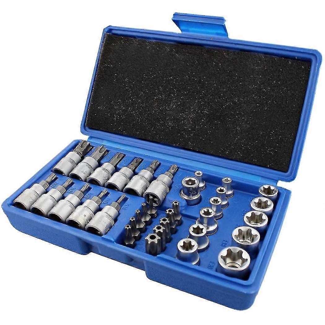 34pcs Torx Socket Set Triple Square Socket Set Torx Bit Socket Set Star Bit Set Male Female Set