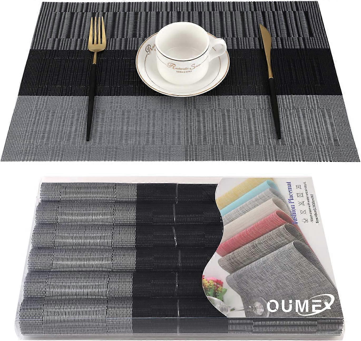 Lot de 6 Sets de Tables PVC Lavables Antidrapant Rsistant  l'usure  la Chaleur, Facile  Nettoyer et Stocker, 45cmx30cm