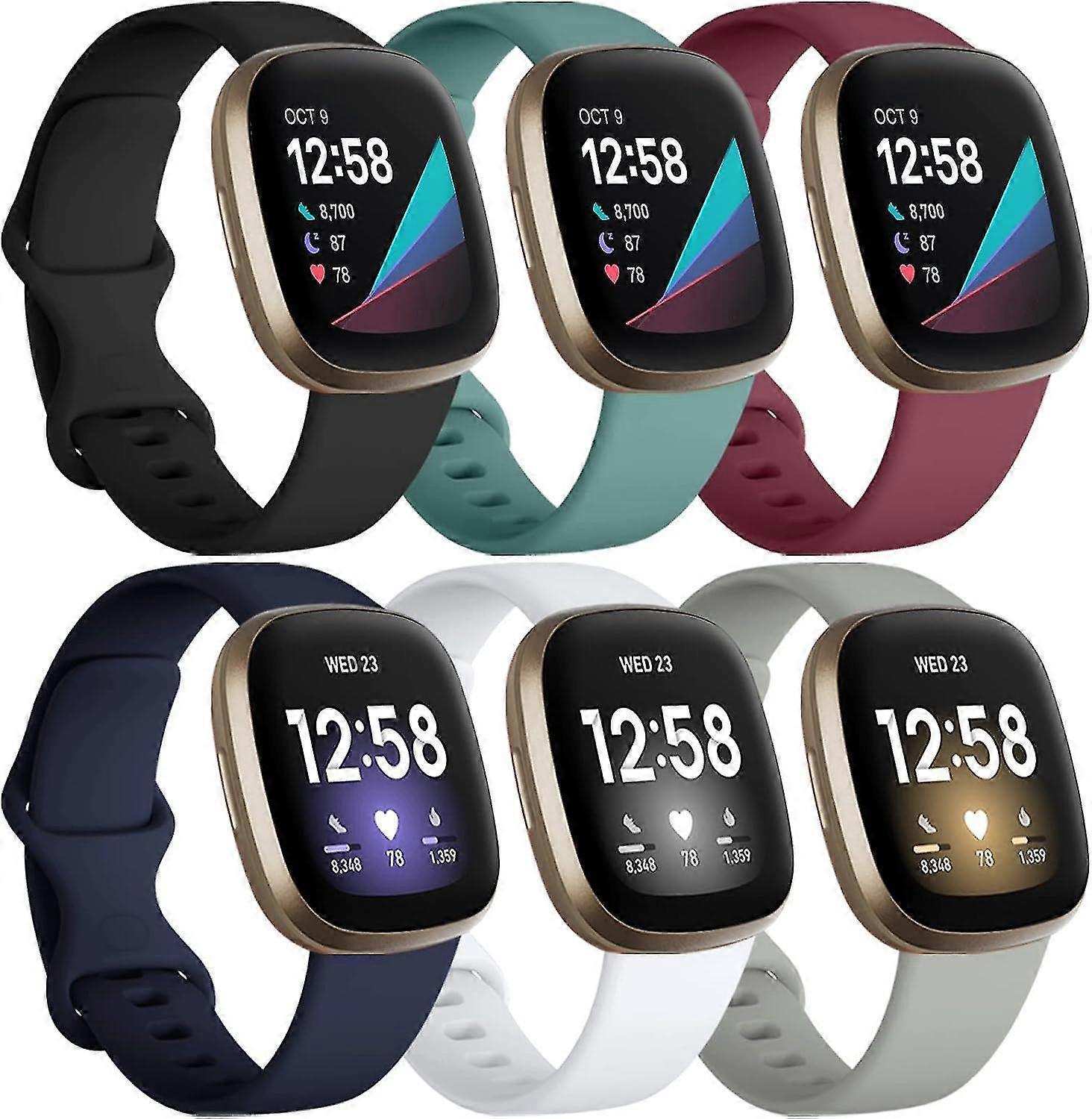 6 Pack stropper for Fitbit Versa 3/4 / sense: Soft Sport erstatningsbånd