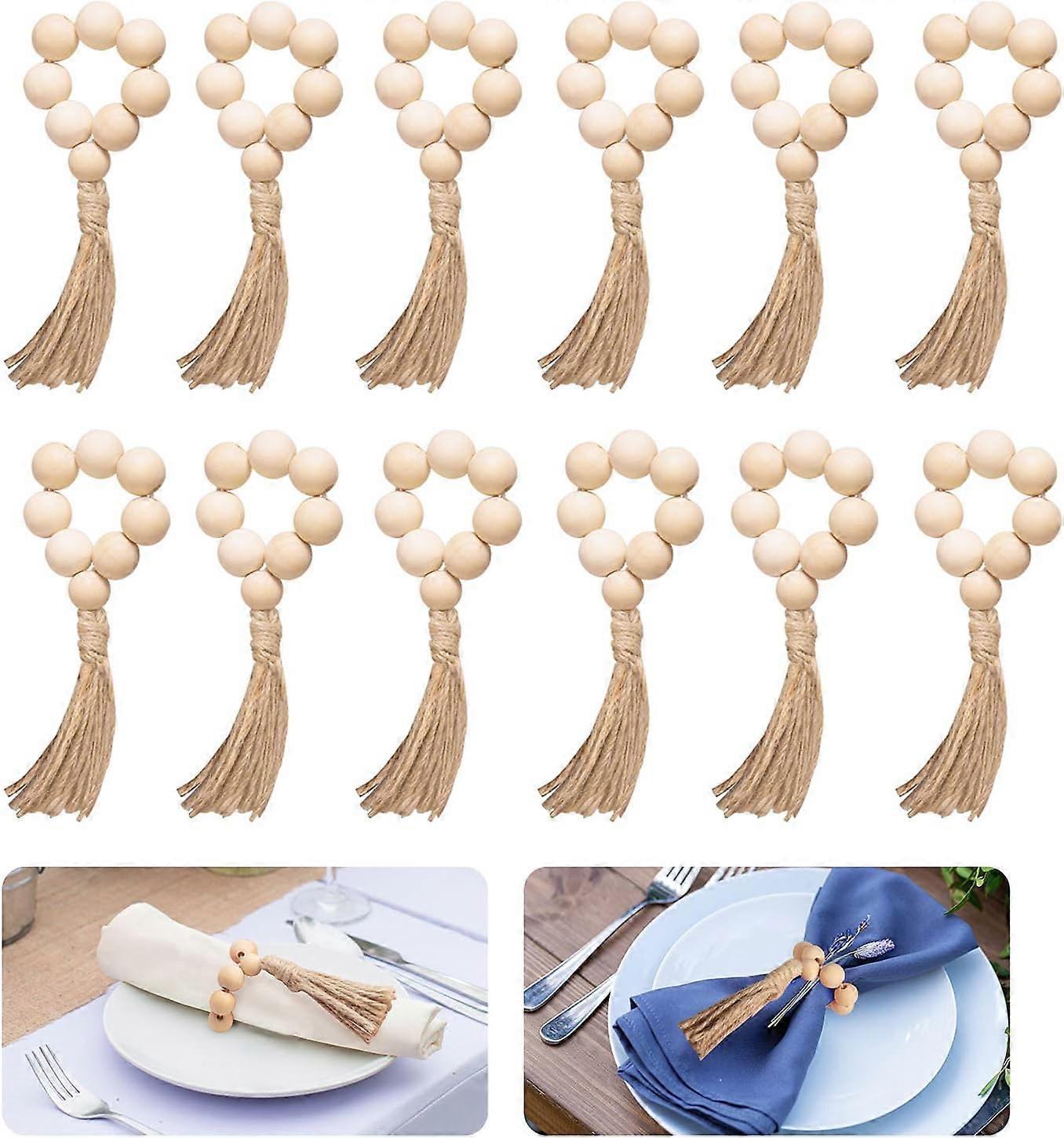 Wood Bead Napkin Rings Set of 12 - Handmade Tabletop Decor for Dinning Table Setting