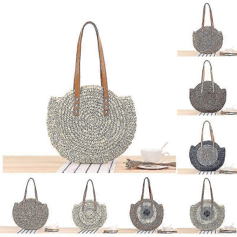 Donne Rotondo Sacchetto di Paglia Rattan Tessuto Borsa A Tracolla Vimini Semplice Portatile Spiaggia Tote Zekai