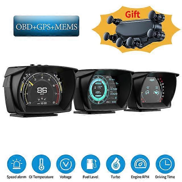 est Car HUD On-board Computer Three IN One Gauge Head Up Display OBD2 GPS Speedometer Intelligent Inclinometer Alarm System
