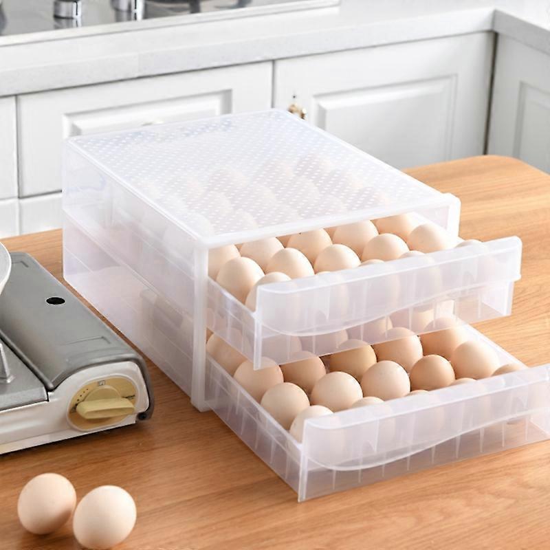 60 Grids Storage Box Double-layer Drawer Type Transparent Egg Container for Refrigerator Kitchen