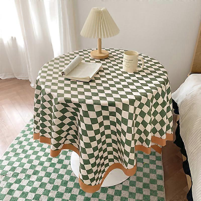 Vintage Checkerboard Tablecloth Green Grid 75x75cm Retro Plaid Handmade Tassel Design for Rectangular Round Tables