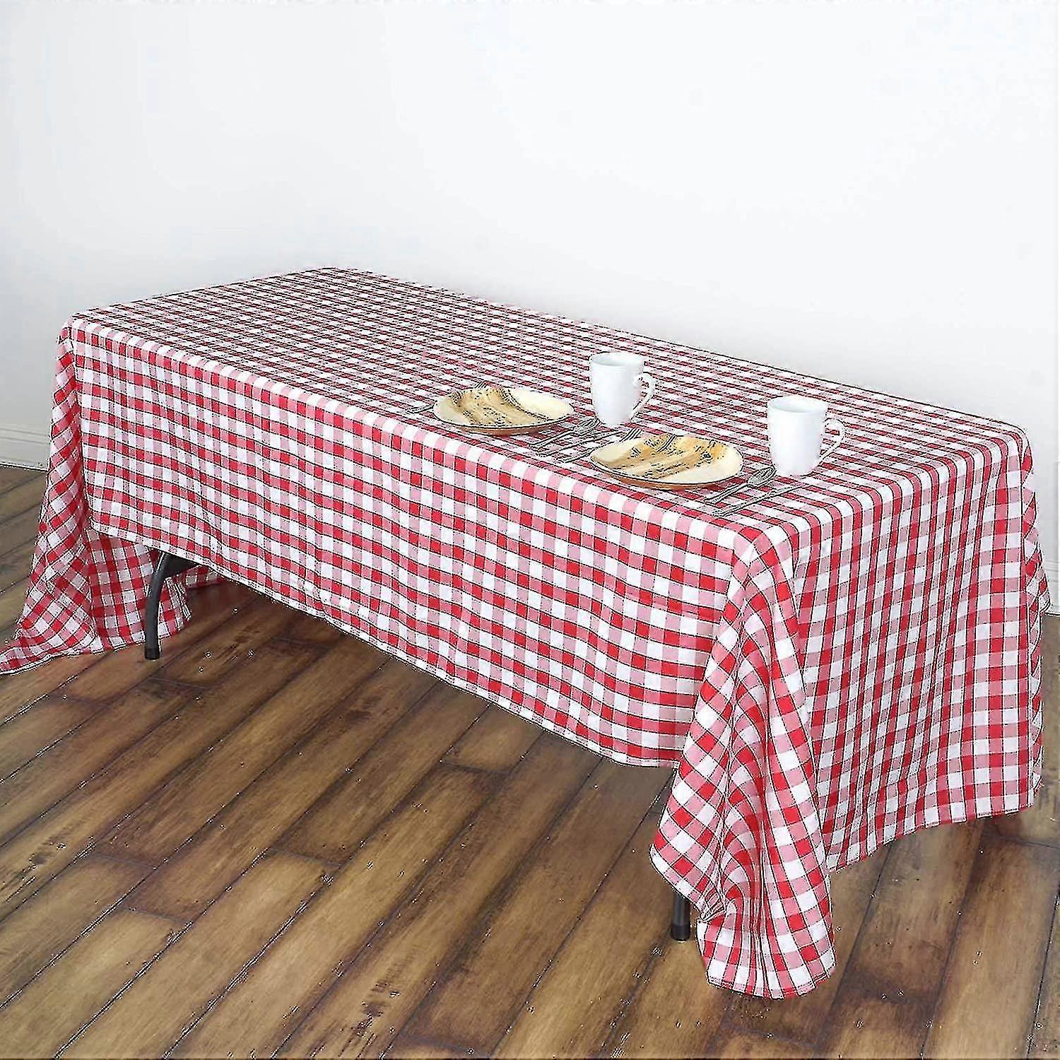 Live It Up! Party Supplies Red And White Checkered Buffalo Plaid Gingham Fabric Rectangle Tablecloth For Summer Picnics And Patriotic Parties
