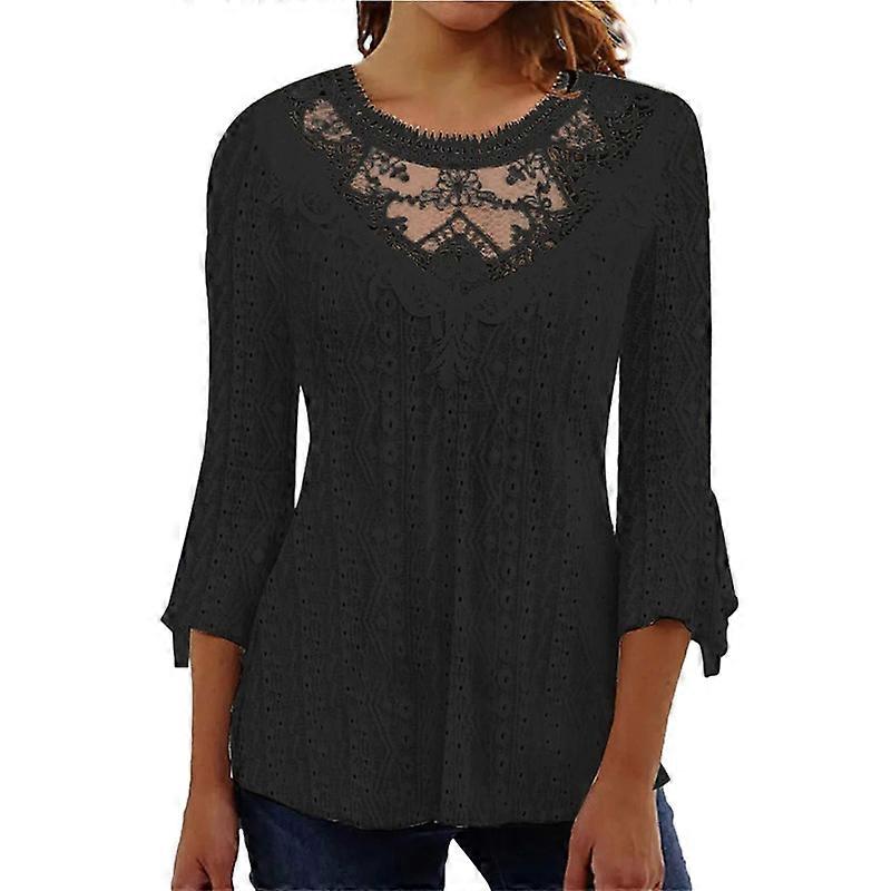 Women's Shirt Blouse Plain Lace Casual Basic Round Neck Regular Fit