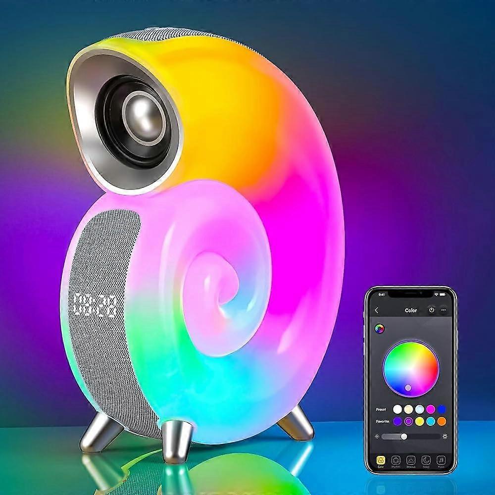 Intelligent LED Table Lamp, RGB Atmosphere Light with Bluetooth Speaker, APP Control Music Lamp Auto Wake Bedside Lamp with Clock