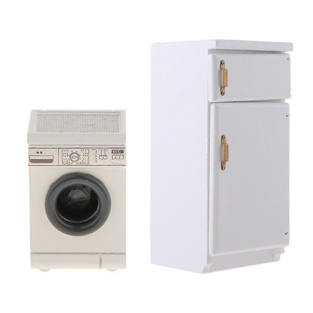 1:12 Scale Dollhouse Mini Washing Machine + Refrigerator Model Supplies