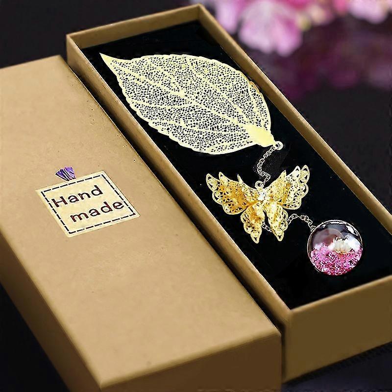 Metal Leaf Bookmark With 3d Butterfly Pendant