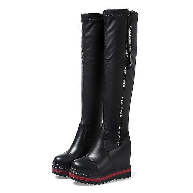 Side Zipper Knights Boot Women Height Increasing Platform Winter Shoes Woman Stretch Febric Wedges Knee High Snow Boots WB067