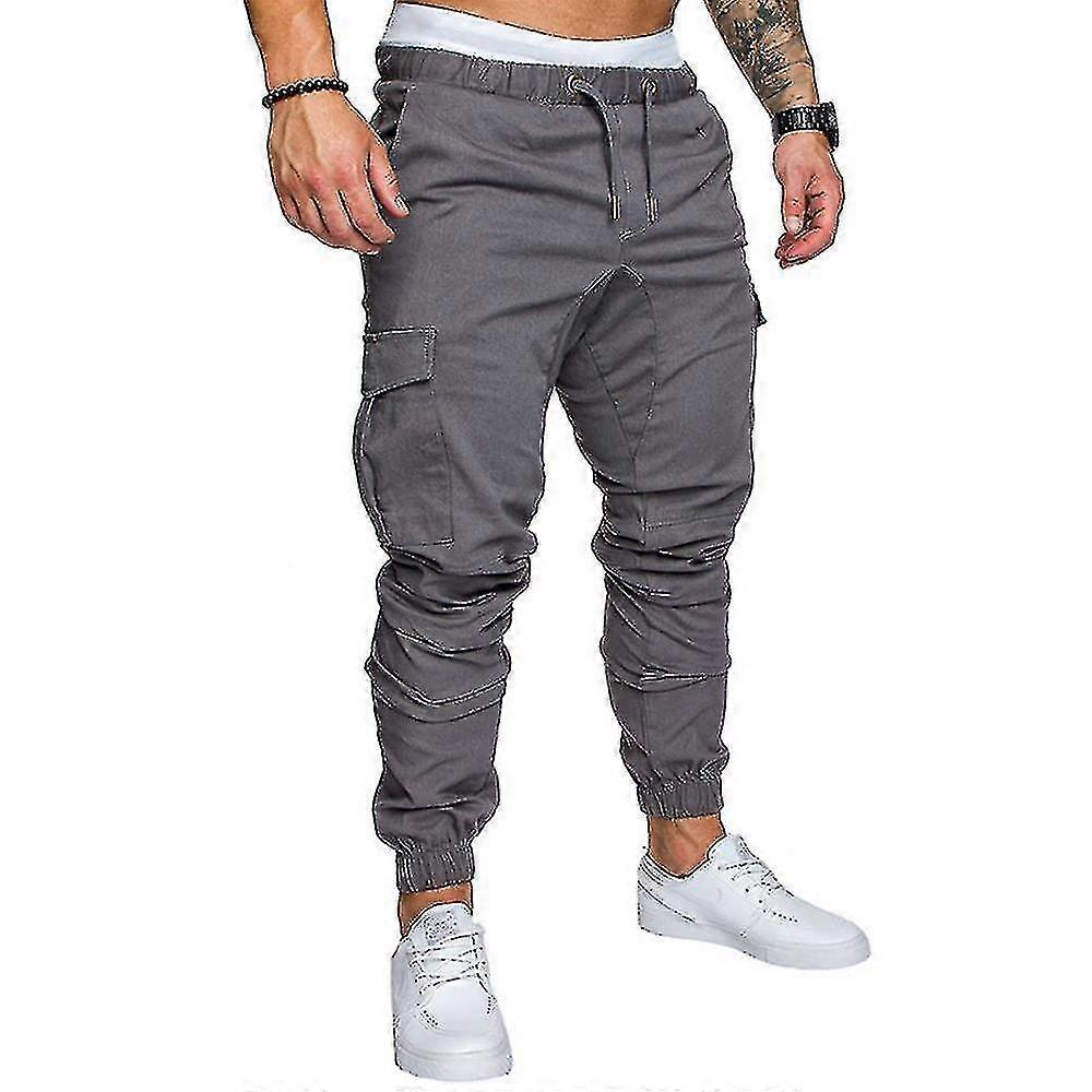 Mens Drawstring Elastic Waist Combat Cargo Pants Casual Long Trousers Bottoms